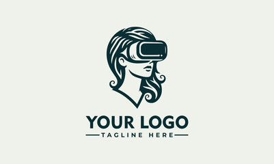 Girl in Virtual Reality Glasses Template Logo Vr world. Women's head. Virtual reality glasses. Amazed face. Vector illustration