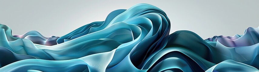 Obraz premium Cyan silk or satin wavy abstract background with blank space for text.
