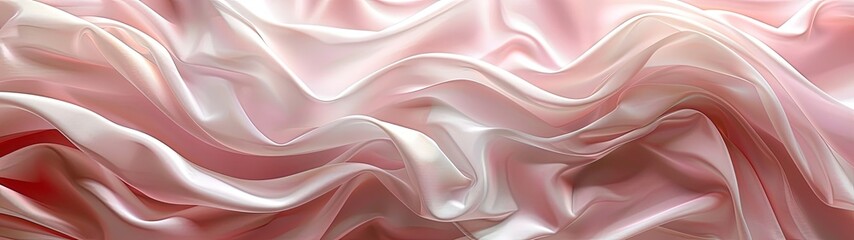 Obraz premium White and pink silk or satin wavy abstract background with blank space for text.