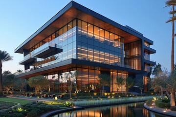 Obraz premium Transparency and Accessibility: Modern Courtroom with Sleek Minimalist Design