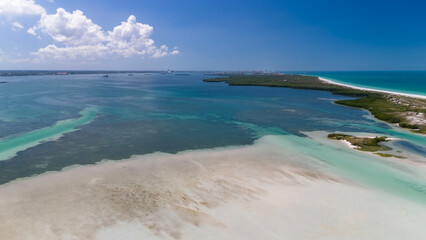 Drone photos of Gulf of Mexico sandbars and Caladesi Island State Park
