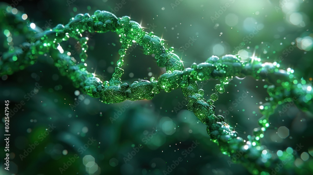 Wall mural dna macro chain. very detailed rendering. green color. scientific background or medical background. 