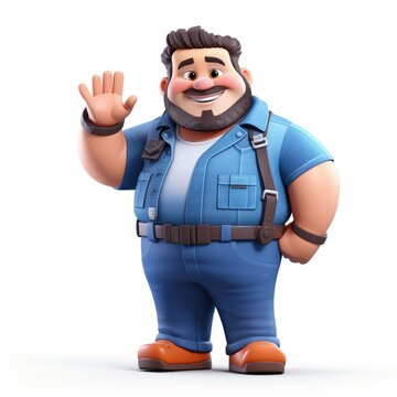 man fat. 3d character worker, builder mechanic illustration on white background Builder, Electrician, Designer,