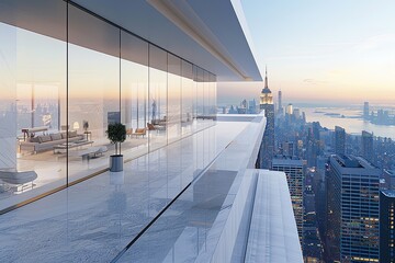 Sleek Sunset Mirage: Reflective Glass Skyscraper in Cityscape