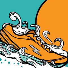 vector illustration design of shoes with a dust effect suitable for stickers and printing