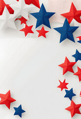 4th of July celebratory background, paper stars, blue and red