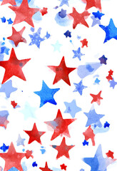 4th of July celebratory background, paint stars, blue and red