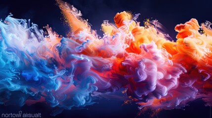 Obraz premium Abstract art featuring an explosive blend of vibrant colors in space, scattering bright particles across a dark background.