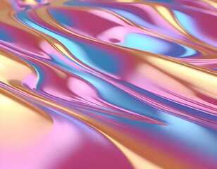 Dynamic Abstract Liquid Background with Colorful Rays, Bubbles, and Waves on Shiny Surface