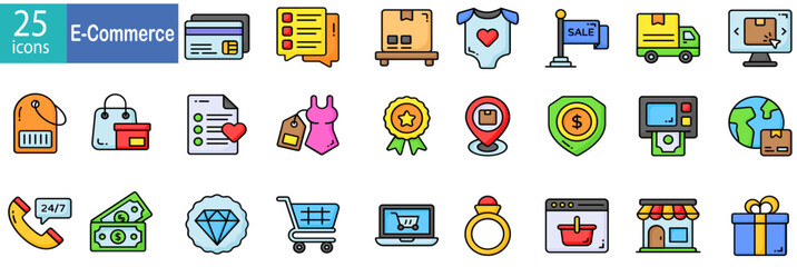 E-commerce vector icon set. Big UI icons collection. Simple vector illustration. Shopping, marketing, delivery, purchase, store. different editable stroke