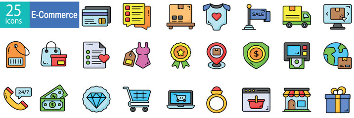 E-commerce vector icon set. Big UI icons collection. Simple vector illustration. Shopping, marketing, delivery, purchase, store. different editable stroke