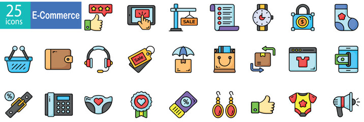 E-commerce vector icon set. Big UI icons collection. Simple vector illustration. Shopping, marketing, delivery, purchase, store. different editable stroke