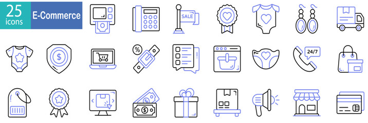 E-commerce vector icon set. Big UI icons collection. Simple vector illustration. Shopping, marketing, delivery, purchase, store. different editable stroke