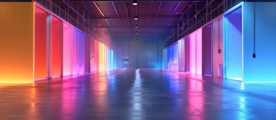 Colorful Lighting in a CuttingEdge Cold Storage Warehouse A D Rendered Space Boosting Food Safety