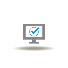 Vector illustration of computer monitor with check mark. Icon of ISO. Symbol of standards.