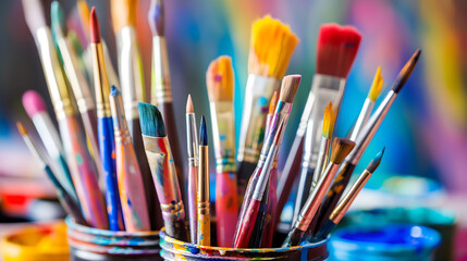 Colorful artist paintbrushes - symbol of art and creativity