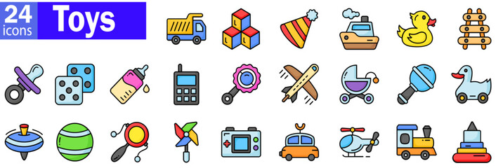 Toys icon set. children toys ions collection, vector illustration