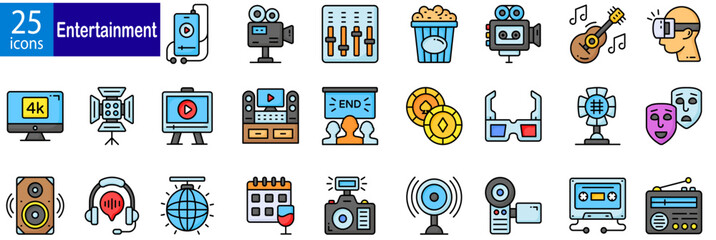 Entertainment icon set.  Entertainment and Lifestyle icons collection. Vector illustration