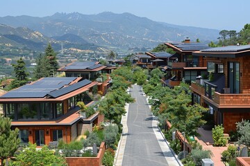 Fototapeta premium Renewable Energy Haven: A Visionary Zero-Carbon Community with Green Architecture