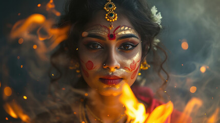 Indian woman in goddess durga costume
