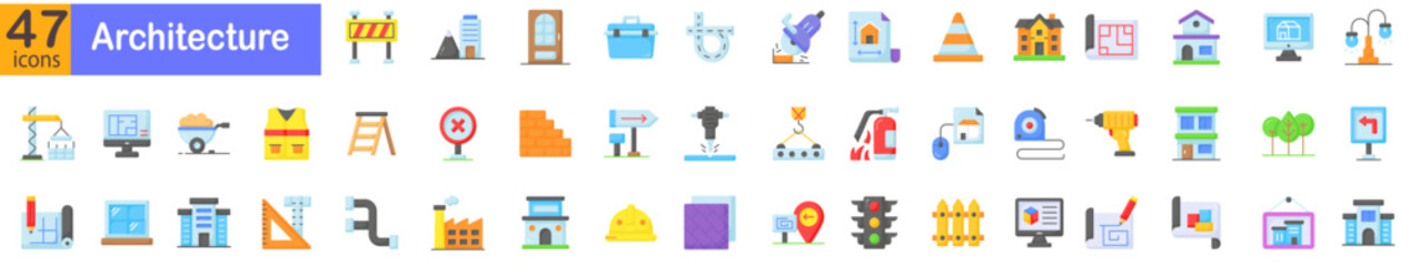 architecture and building icons set. Building, worker, build, construction, architecture and more. Vector illustration