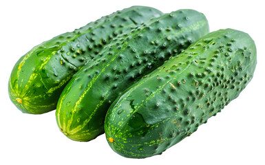 Cluster of fresh cucumbers with natural imperfections isolated on transparent background