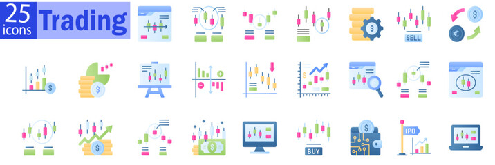 trading icon set. stock and investment icons collection. Vector illustration