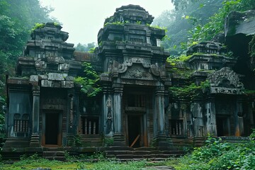 Forgotten Rituals: The Overgrown Vine-Covered Ancient Temple in the Dense Jungle