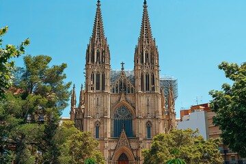 Fototapeta premium Reaching the Divine: A Gothic Cathedral's Elaborate Spires