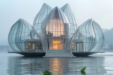 Obraz premium Lotus Blossom: Ethereal Floating Architectural Masterpiece with Translucent Petals