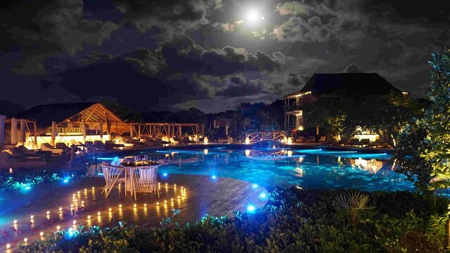 Full Moon over Senote at Mexican resort