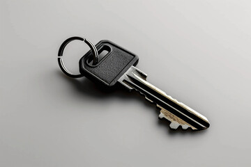 A single key on a plain black keychain.