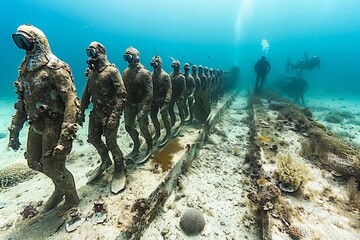 Dive Into the Mysteries: Underwater Museum of Marine Life and Oceanographic Wonders - obrazy, fototapety, plakaty