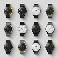 Collection of elegant modern stylish wristwatches.