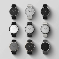 Collection of elegant modern stylish wristwatches.