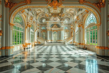 Obraz premium Baroque Town Hall: Opulent Facades and Grand Staircases Reflections