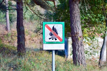 No Campfires Allowed Sign in the Woods