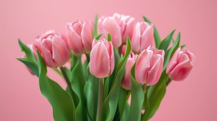 Obraz premium Illustration Happy Mother's Day. Mother's day greeting card with beautiful pink tulips. Ai generated