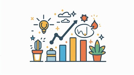 A colorful drawing of a plant with a light bulb and a speech bubble