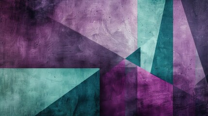 Geometric shapes in shades of purple and teal form a modern texture.