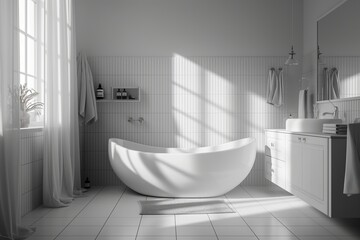 Elegant Monochrome Scandinavian Bathroom with Sunlit Interior