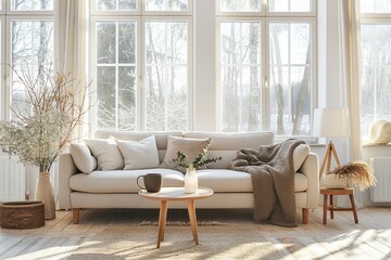 Bright Winter Morning in a Cozy Scandinavian Living Room