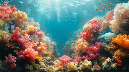 Underwater photography of a coral reef, capturing the silent, colorful world beneath the waves