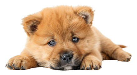 Adorable brown puppy lying down isolated on transparent background