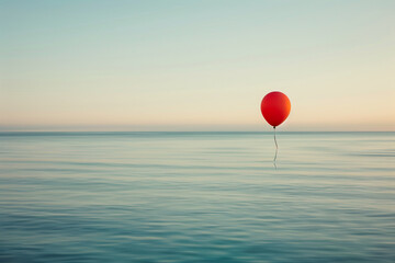 A single balloon drifting against a backdrop of a serene ocean, evoking a sense of tranquility.