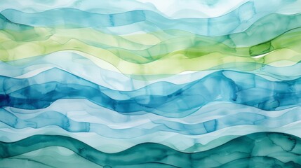 Rippling waves of watercolor paint in shades of blue and green.