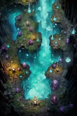 Fototapeta na wymiar DnD Battlemap crystals, underground, cavern, glowing, garden, crystal garden