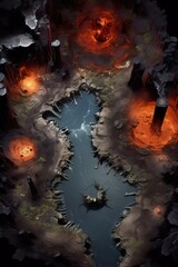 DnD Battlemap cavern, flame, pool, fiery, grotto, tag