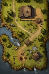 DnD Battlemap Dragon Roost Farm: A daring farm among rocky cliffs.
