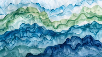 Rippling waves of watercolor paint in shades of blue and green.